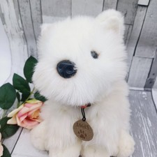 ❤️ Vintage Keel Toys Angus white westie puppy dog soft Toy Tag Fluffy Red Collar