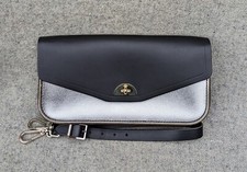 Cambridge Satchel Company black and silver genuine leather clutch/shoulder bag.