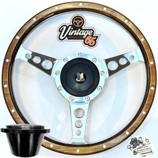 14" Steering Wheel & Boss Fitting Kit Horn Press Wood Rim Triumph Spitfire & TR7