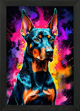Doberman in Watercolor Neon