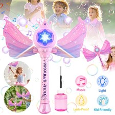 Music & Bubble Solution Play Set Kids Butterfly Bubble Wand Blower With Light