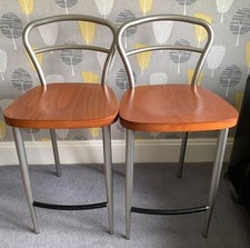 Calligaris Italian Bar Stool Kitchen Stool Brushed Metal + Wood Ex Cond