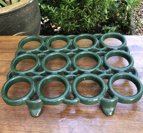Vintage green cast iron trivet - vintage,
