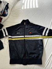 Ellesse Shiny Tracksuit Top Medium Blue White Retro Bomber Jacket Vintage
