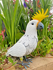 Metal Cockatiel White Parrot Macaw Bird Garden Sculpture Handmade Ornament