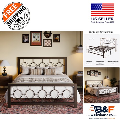 Queen metal bed frame - bed, with