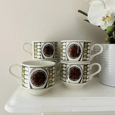 Kathie Winkle Sombrero Tea Cups x 5 - Retro Coffee Cups - MCM Teacups Set