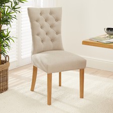 Chester Natural Oatmeal Fabric Dining Chair with Oak Legs - Kitchen Upholstered 