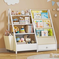 Kids Bookshelf With Toy Storage Unit,Childrens Bookcase with 3 Sling & 3 Tier,T