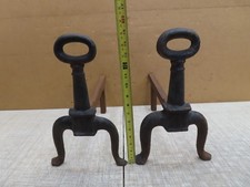 SET OF 2 VTG ANTIQUE CAST IRON FIREPLACE ANDIRONS LOG DOGS HEAVY ART DECO KEY