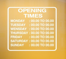 opening times shop opening  window  signage, door advertising decal sticker cafe