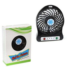 Black Mini Portable Rechargeable USB Powered Ventilator Cooling Fan 3 Speed