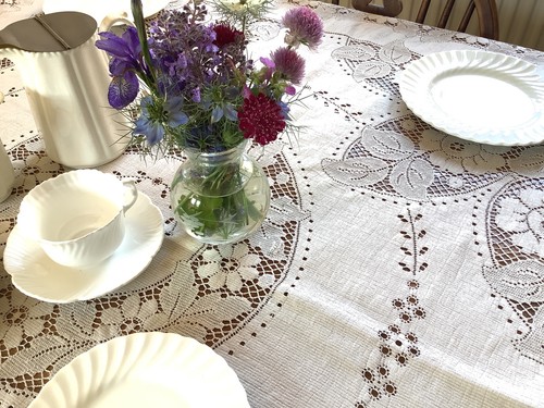 Vintage cream lace tablecloth - lace,