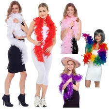 5ft LONG FEATHER BOA WHITE BLACK BURLESQUE SHOW GIRL HEN NIGHT FANCY DRESS PARTY