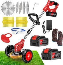 Powerful Cordless Garden Strimmer 2 x 4000 mAh Battery Brush Cutter 25 Blade Set