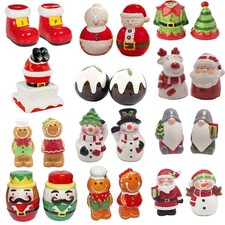 Christmas Cruet Set Salt and Pepper Pots Ceramic Novelty Designs - Choose Set