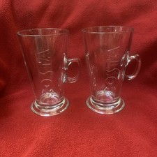 2 x Costa Coffee Clear Logo Embossed Latte Hot Chocolate Coffee Glass Mug Cup