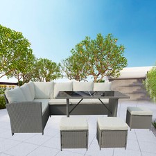 9Seats Garden Furniture Set Rattan Outdoor Corner Sofa Wicker Dining Table Chair