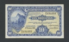 GIBRALTAR 10 shillings 1958 W&S Krause 14b Good VF Banknotes