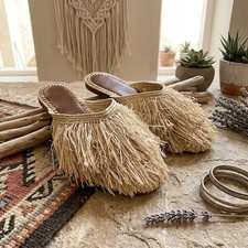 Raffia Fringe Loafers 40 6.5