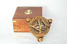 Antique Nautical brass 3" Sundial  compass Collectible gift item  With Wood Box 