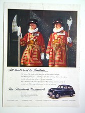 Standard Vanguard car print ad, 1951, "Yeomen of the Guard"