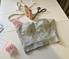 Silver Wave Glitter Bustier Corset Top Size UK 6/XS New