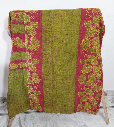 Vintage kantha green quilt - kantha,