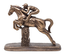 Jumping Horse Racing Statue Bronze Steeplechase Sculpture & Jockey LP29245 NEW 
