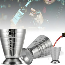 75ML STAINLESS STEEL MEASURE CUP JIGGER SHOT DRINK SPIRIT MIXED COCKTAIL BEAKER 