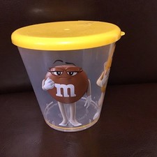 M&M World plastic container with lid 95mm Great Condition USED EMPTY