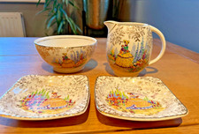 CRINOLINE LADY Jug, Bowl, 2 Trinket Dishes HOLLYHOCKS EMPIRE WARE ENGLAND 1B52