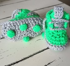 Handmade Baby First football Sneakers   Grey green Warm shoes Trainers 