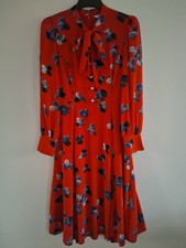  VGC L.K.BENNETT DR MORTIMER FLORAL DRESS UK 8  RED BLUE 100% SILK