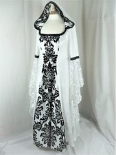 Medieval Wedding Dress, Black and White  Gown,Custom Made to Size and Plus sizes