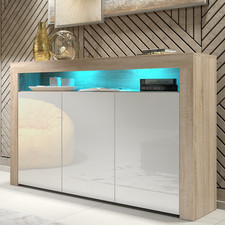 155cm Oak TV Unit Cabinet | White High Gloss Doors | Sideboard Cupboard Stand