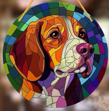 BEAGLE FOXHOUND LARGE Dog Suncatcher Pendant ART Birthday Window Present GIFT
