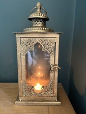 Ornate Gold & Glass Candle Lantern - Antique Metal Moroccan Indian Garden Indoor