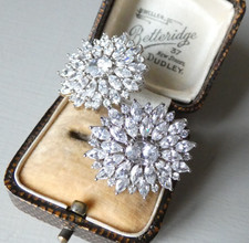 Tova Diamonique Sterling Silver 925 Clip On Earrings Hollywood Glamour DQCZ Big