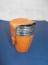 4 VINTAGE SILVER PLATED HUNTING STIRRUP CUPS in PIGSKIN LEATHER CASE.