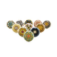 10PCS Multicoloured Round Ceramic Door Knobs Cupboard Cabinet Drawer Pull Handle