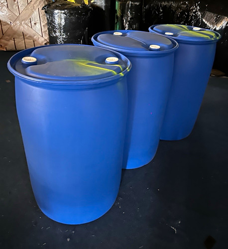 Blue plastic storage drums - plastic,
