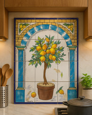 18" x 24" Ceramic Tile Mural Backsplash Art Wall Panel Hand Painted Lemon Tree