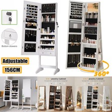 Jewelry Storage Cabinet Full-Length Mirror 360° Swivel Armoire Shelf Lockable 