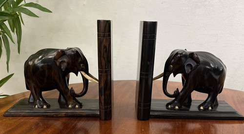 Hand carved elephant book - elephant, ends