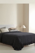 ZARA HOME CHECKED COTTON AND LINEN BEDSPREAD BLACK 230x250cm NEW