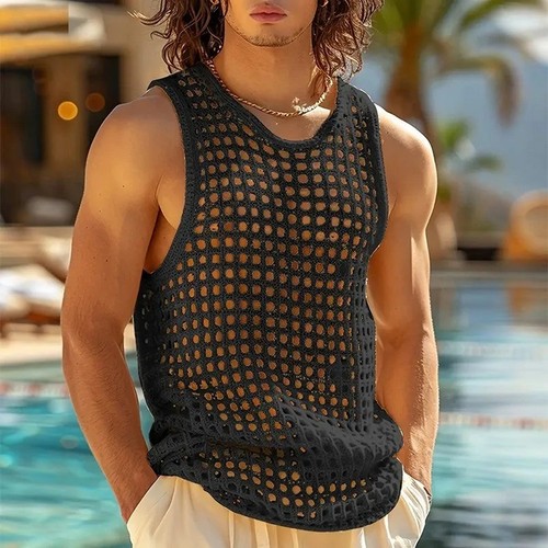 Men mesh sleeveless tank - mesh, top
