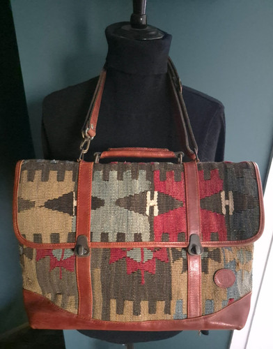 Vintage kilim wool leather - kilim, &