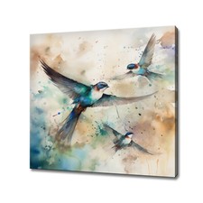 Flying Swallow Birds Watercolour Painting Style Modern Canvas Print Wall Art