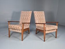 Vintage Parker Knoll Armchairs Pair Deco Pink Fabric Stained Beech EB8866 MCLO